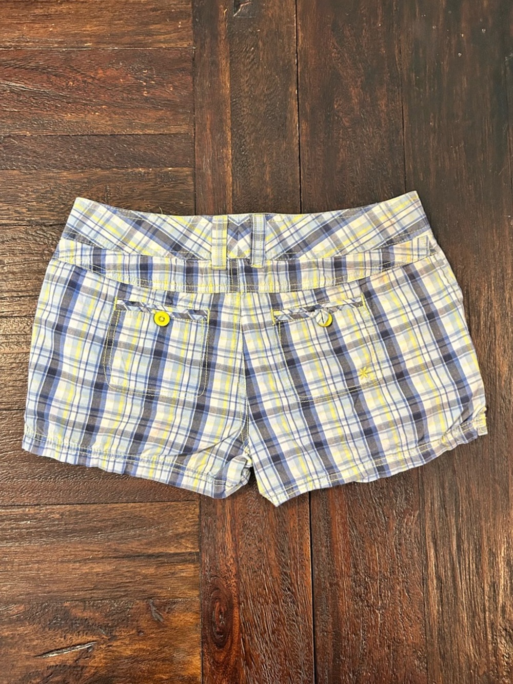 Y2K Vintage Blue and Yellow Plaid Low Rise Shorts - Picture 5 of 10